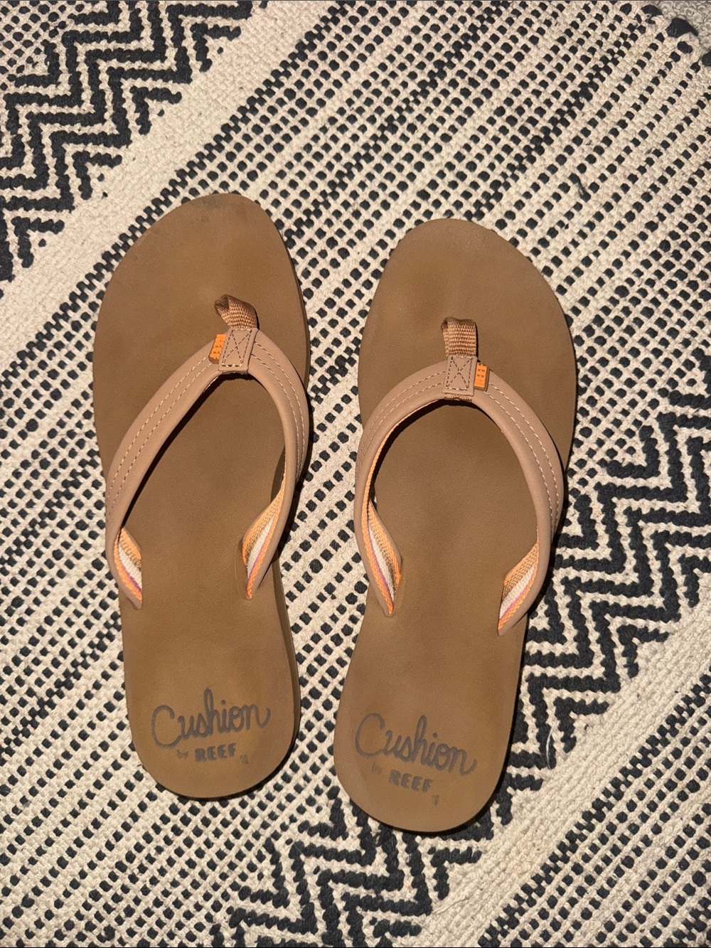 Reef Women's Tan Cushion Flip Sandals with Peach Accent